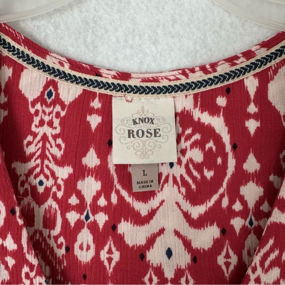 Knox Rose Dress Womens Large Midi Maxi Red White Button Front Short Sleeve Boho - Picture 14 of 15